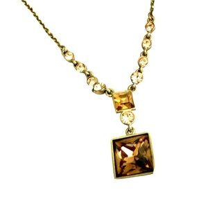 Givenchy Crystal Pendant Necklace Brown Gold